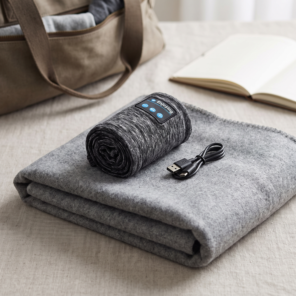 Rolled band packed with its USB-C cable for travel